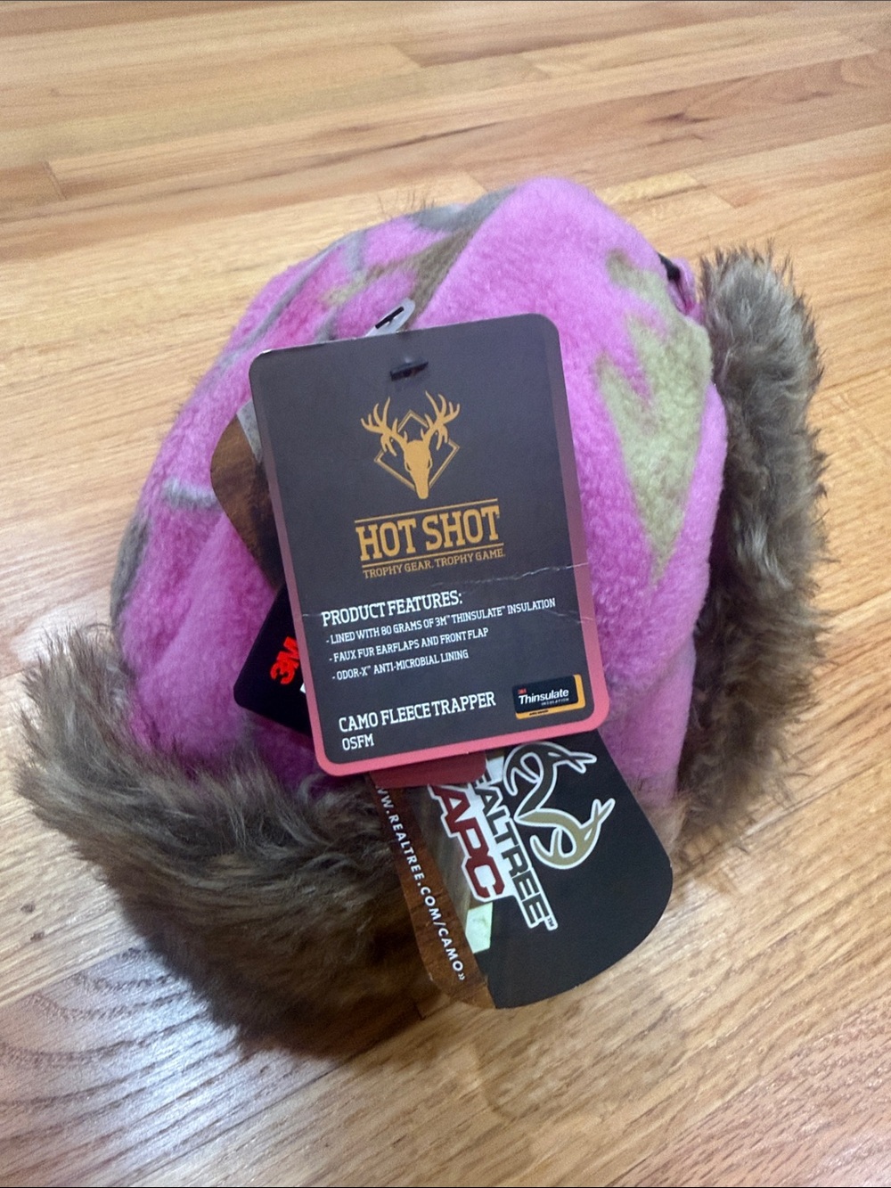 Pink camo fleece trapper hat
